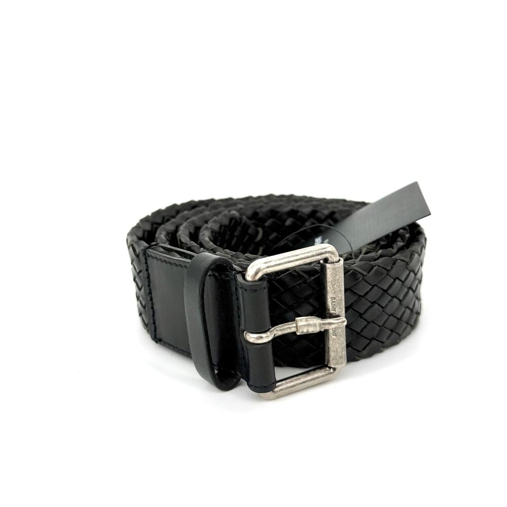 NIB Saint Laurent YSL Men's Belt Size 90 Motorcycle Woven Black Leather $695